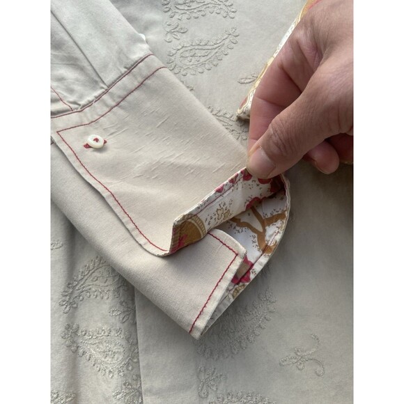 Zara Men’s XL Embroidered Paisley Dress Shirt Beige Cotton Contrast Cuff Turkey - Picture 8 of 16